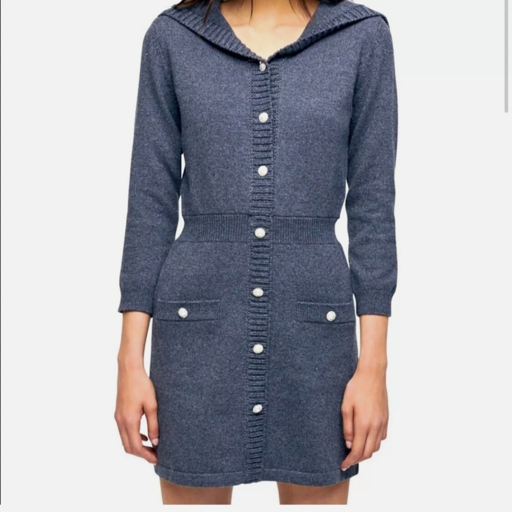 Maje Sailor Pearl Button Down Sweater Dress